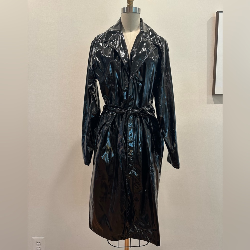 Rains Glossy Black Trench, XS/S